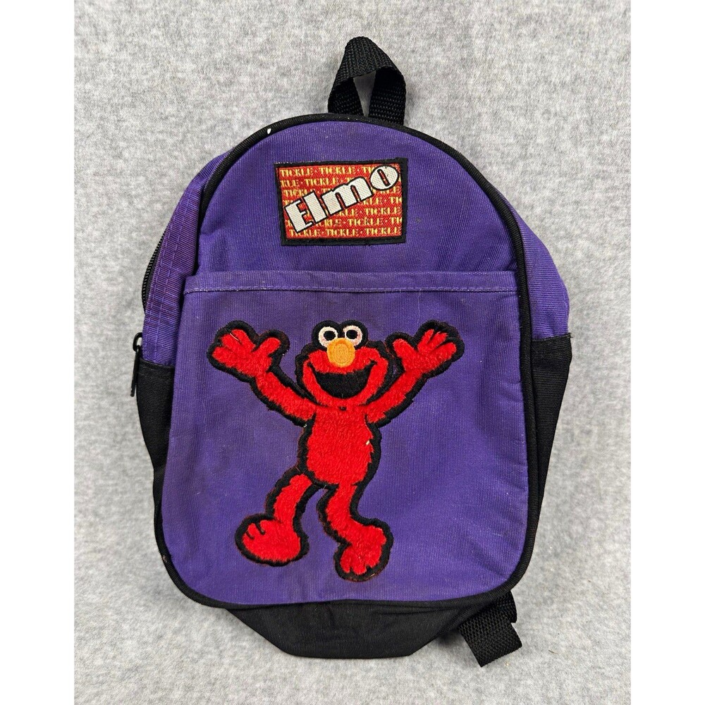 Vintage Sesame Street Elmo Small Nylon Colorblock Backpack Purple/Black/Red Zip